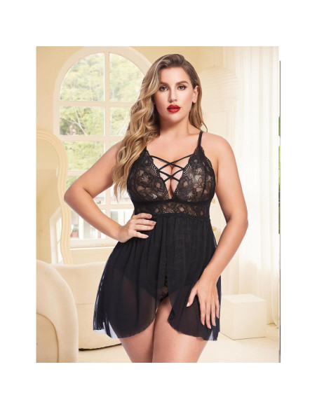 Babydoll Lencería Avidlove Talla Grande Negro 3X con Broche