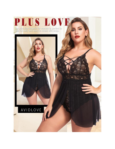 Babydoll Lencería Avidlove Talla Grande Negro 3X con Broche