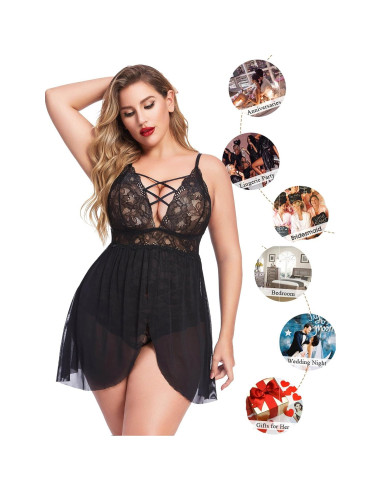 Babydoll Lencería Avidlove Talla Grande Negro 3X con Broche