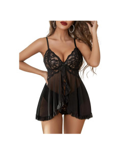 Avidlove Lencería Sexy Babydoll Negro con Volantes Talla Grande