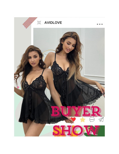 Avidlove Lencería Sexy Babydoll Negro con Volantes Talla Grande