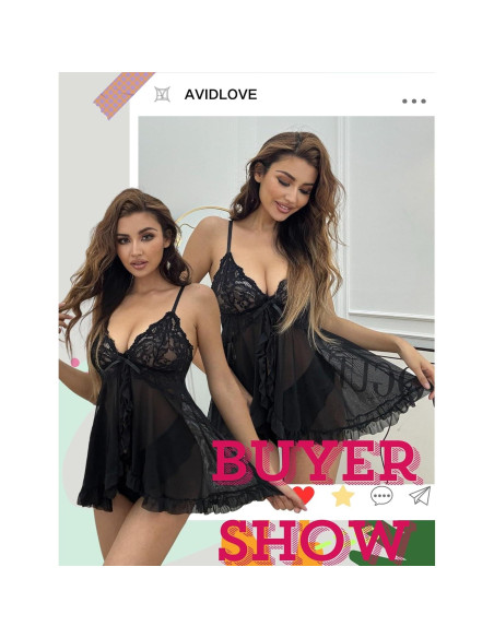 Avidlove Lencería Sexy Babydoll Negro con Volantes Talla Grande