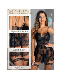 Avidlove Lencería Babydoll de Encaje para Mujeres S-XXL 2