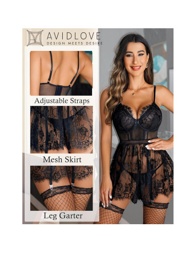 Avidlove Lencería Babydoll de Encaje para Mujeres S-XXL