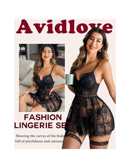 Avidlove Lencería Babydoll de Encaje para Mujeres S-XXL
