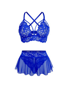 Conjunto de Lencería Sexy GIEAUAU 3 Piezas Azul Real