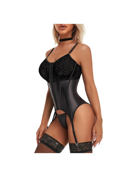Conjunto de Lencería Sexy de Encaje para Mujeres L-XL Negro