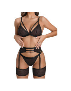 Conjunto de Lencería Sexy Popiv 4 Piezas Negro Mediano