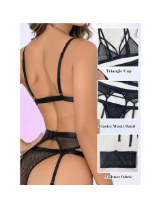 Conjunto de Lencería Sexy Popiv 4 Piezas Negro Mediano 2