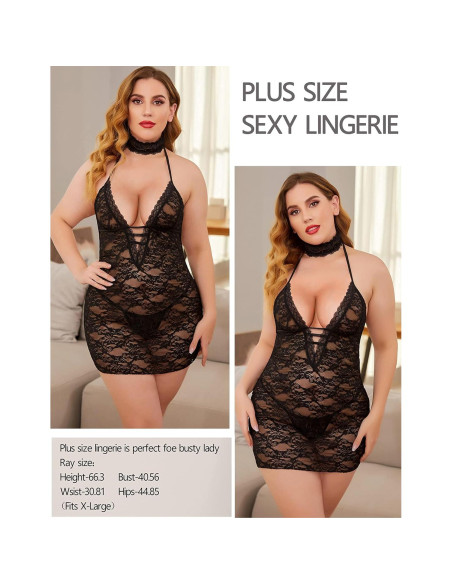 Babydoll Avidlove Lencería Encaje Halter Negro Mediano