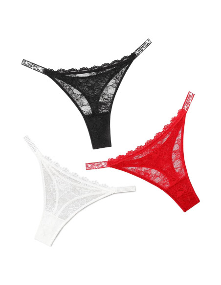 Tanga de Encaje Avidlove para Mujeres con Rhinestones