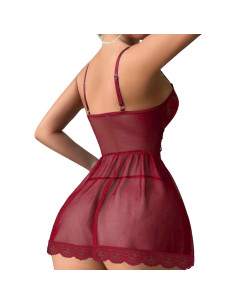 Conjunto de Lencería Lilosy Babydoll Rojo Burdeos Talla Grande 2