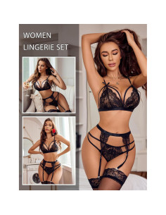 Conjunto de Lencería Avidlove con Teddy y Cinturones 2