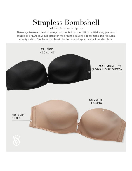 Sujetador sin tirantes Bombshell Push Up Victoria's Secret 34B Negro