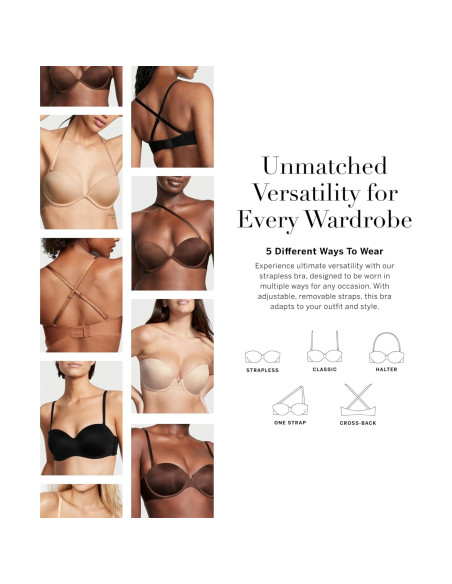 Sujetador sin tirantes Bombshell Push Up Victoria's Secret 34B Negro