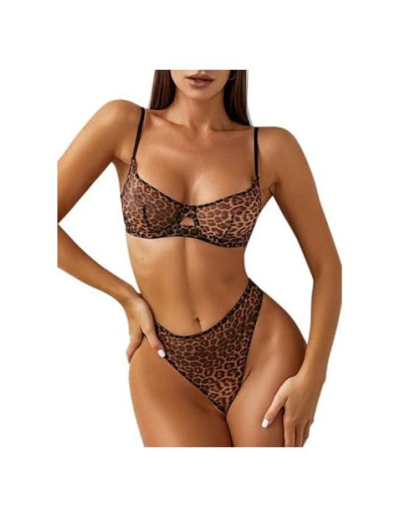 Conjunto Lencería Push Up Lilosy Leopardo Mediano