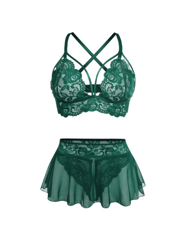 Conjunto de Lencería Sexy GIEAUAU 3 Piezas Verde Oscuro