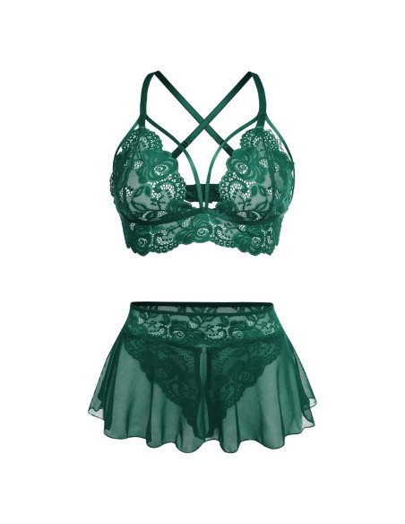 Conjunto de Lencería Sexy GIEAUAU 3 Piezas Verde Oscuro