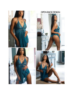 Lencería Babydoll Avidlove Azul Oscuro Mediana Encaje 2