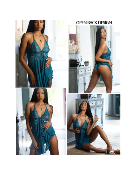 Lencería Babydoll Avidlove Azul Oscuro Mediana Encaje