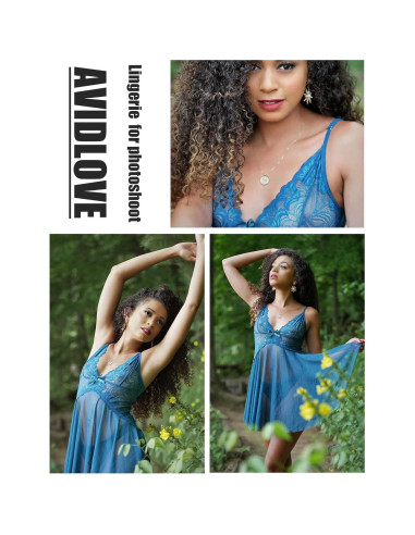 Lencería Babydoll Avidlove Azul Oscuro Mediana Encaje