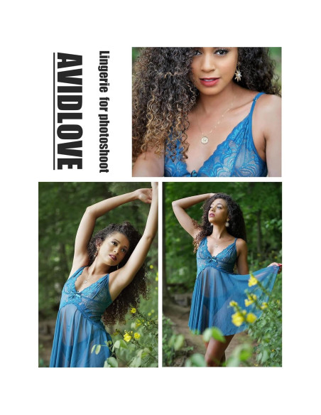 Lencería Babydoll Avidlove Azul Oscuro Mediana Encaje