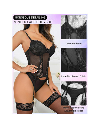 Conjunto de Lencería Sexy Ssyyx con Encaje y Medias