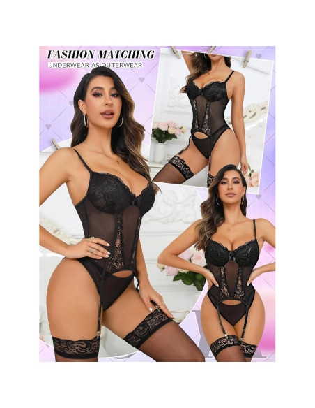 Conjunto de Lencería Sexy Ssyyx con Encaje y Medias