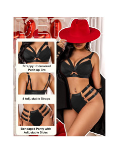 Conjunto de Lencería Sexy Avidlove 2 Piezas Negro XL 2