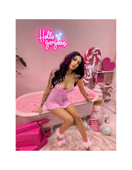 Avidlove Lencería Babydoll Rosa Encaje V Cuello Tirantes