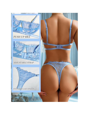 Conjunto de Lencería Sexy Dlsave 2 Piezas Azul Claro