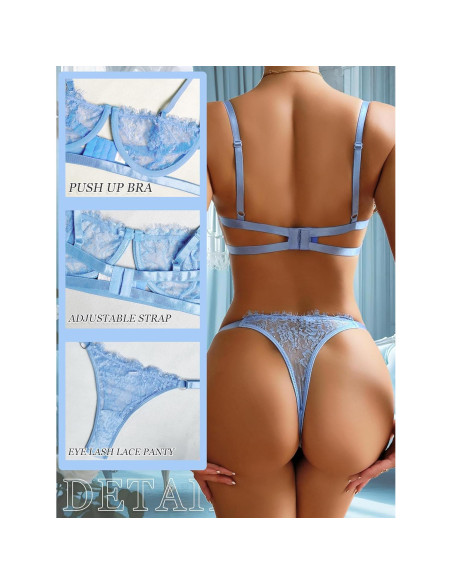 Conjunto de Lencería Sexy Dlsave 2 Piezas Azul Claro