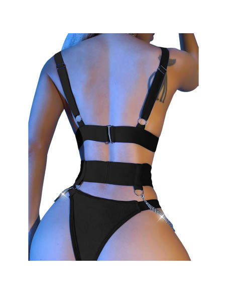 Conjunto Lencería Lilosy Tirantes y Medias Negro Mediano