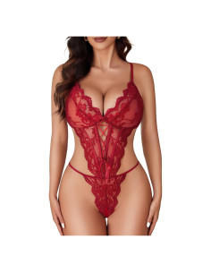 Body de Encaje Avidlove para Mujeres Rojo Vino Mediano