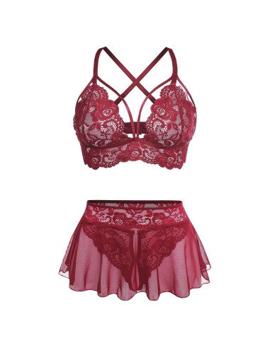 Conjunto de Lencería Sexy GIEAUAU 3 Piezas Rojo Vino