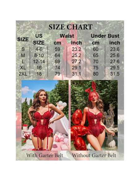 Body de Lencería Avidlove Burdeos con Ligueros y Encaje