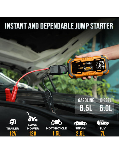 EcoNour Arrancador de Batería 2500A Portátil para Vehículos