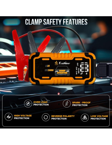 EcoNour Arrancador de Batería 2500A Portátil para Vehículos