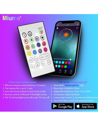 Tira de Luz LED Miume 3m RGB Control App para TV