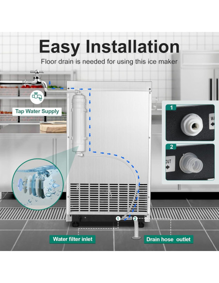 Máquina de Hielo Comercial Amzgachfktch 100kg/24h Auto Limpieza
