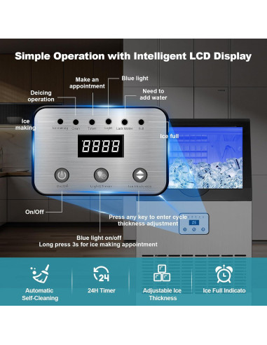 Máquina de Hielo Comercial Amzgachfktch 100kg/24h Auto Limpieza