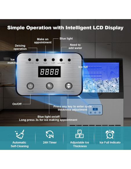 Máquina de Hielo Comercial Amzgachfktch 100kg/24h Auto Limpieza