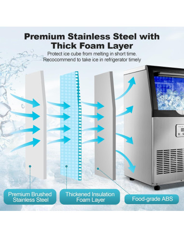 Máquina de Hielo Comercial Amzgachfktch 100kg/24h Auto Limpieza