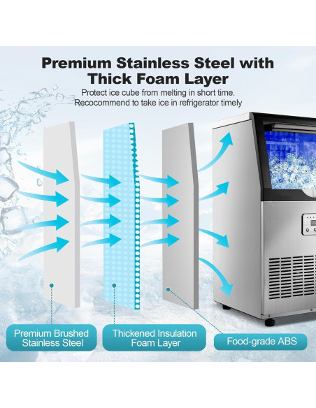 Máquina de Hielo Comercial Amzgachfktch 100kg/24h Auto Limpieza