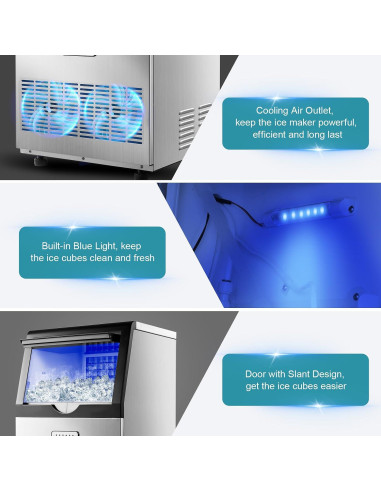 Máquina de Hielo Comercial Amzgachfktch 100kg/24h Auto Limpieza