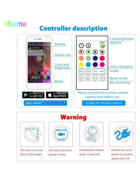 Tira de Luz LED Miume 3m RGB Control App para TV