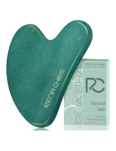 Gua Sha Facial Rena Chris Jade Natural 9.1x6.1cm Verde
