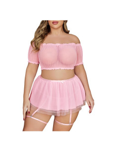 Avidlove Conjunto de Lencería Talla Grande Rosa 3 Piezas