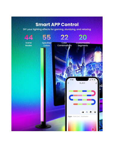 Barras de Luz LED RGB+IC SUNLINKCO 38 cm Control APP y Voz