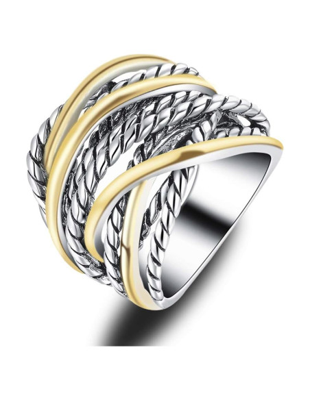 Anillo de declaración Mytys oro y plata diseño entrelazado